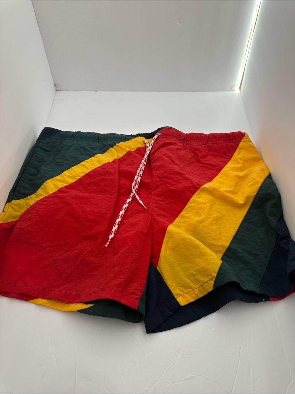 Nautica Red, Yellow & Green Colorblock Swim Shorts Size S